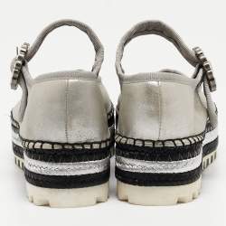 Marc Jacobs Silver Nubuck Leather Suzi Platform Espadrilles Size 37