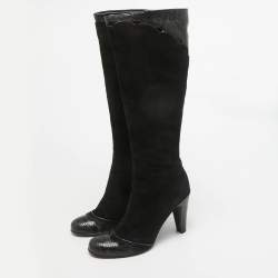 Marc Jacobs Black Python Embossed Leather and Suede Knee High Boots Size 39.5