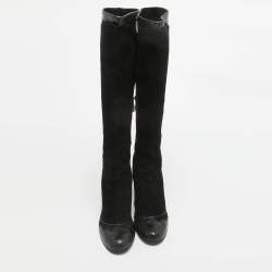Marc Jacobs Black Python Embossed Leather and Suede Knee High Boots Size 39.5
