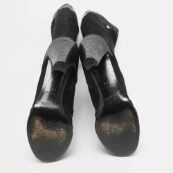 Marc Jacobs Black Python Embossed Leather and Suede Knee High Boots Size 39.5