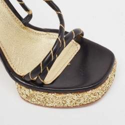 Marc Jacobs Black/Gold Leather Glitter Platform Slingback Sandals Size 36