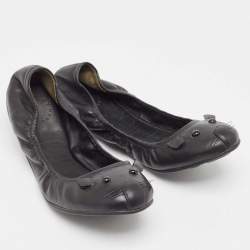 Marc Jacobs Black Leather Mouse Scrunch Ballet Flats Size 40
