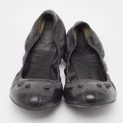 Marc Jacobs Black Leather Mouse Scrunch Ballet Flats Size 40