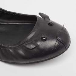 Marc Jacobs Black Leather Mouse Scrunch Ballet Flats Size 40