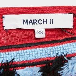 Pre Owned فستان مارش 11 أحمر بنمط قبلي مطرز قصير كتان صغير جداً