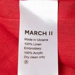 Pre Owned فستان مارش 11 أحمر بنمط قبلي مطرز قصير كتان صغير جداً