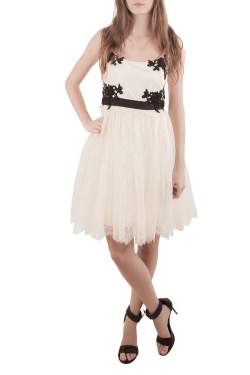 Marchesa Notte Cream Floral Lace Embellished Applique Detail Scoop Neck Sleeveless Dress M