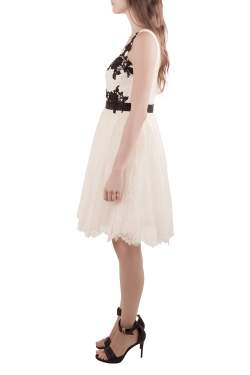 Marchesa Notte Cream Floral Lace Embellished Applique Detail Scoop Neck Sleeveless Dress M