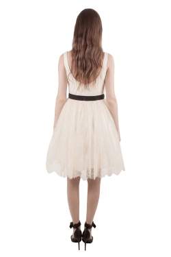 Marchesa Notte Cream Floral Lace Embellished Applique Detail Scoop Neck Sleeveless Dress M