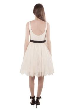 Marchesa Notte Cream Floral Lace Embellished Applique Detail Scoop Neck Sleeveless Dress M