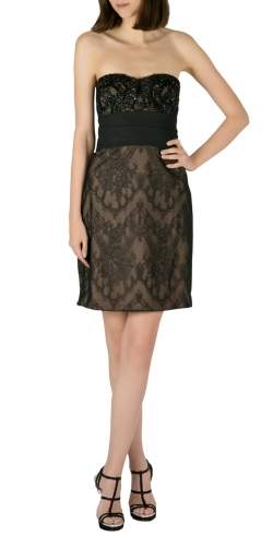 Marchesa Notte Black Chantilly Lace Embellished Bodice Strapless Pencil Dress S