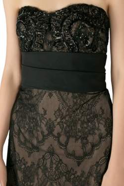 Marchesa Notte Black Chantilly Lace Embellished Bodice Strapless Pencil Dress S