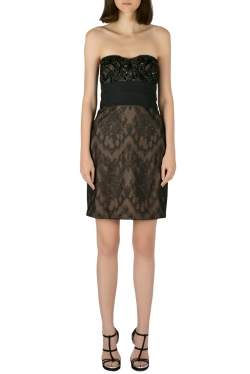 Marchesa Notte Black Chantilly Lace Embellished Bodice Strapless Pencil Dress S
