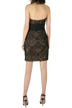 Marchesa Notte Black Chantilly Lace Embellished Bodice Strapless Pencil Dress S