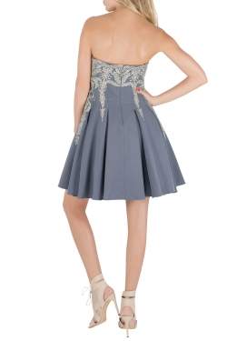 Marchesa Notte Grey Cotton Silk Tulle Embroidered Applique Strapless Dress S