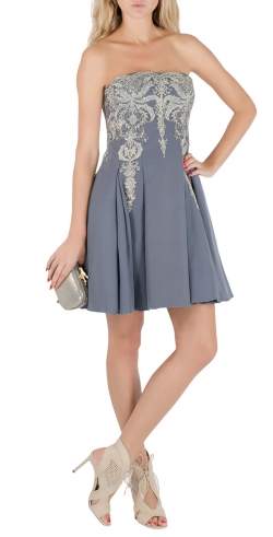 Marchesa Notte Grey Cotton Silk Tulle Embroidered Applique Strapless Dress S