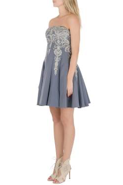 Marchesa Notte Grey Cotton Silk Tulle Embroidered Applique Strapless Dress S