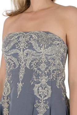 Marchesa Notte Grey Cotton Silk Tulle Embroidered Applique Strapless Dress S