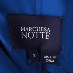 Marchesa Notte Royal Blue Floral Bead Embroidered Detail Off Shoulder Evening Gown S