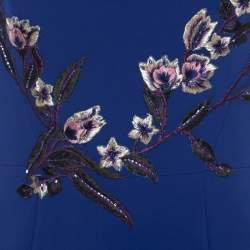 Marchesa Notte Royal Blue Floral Bead Embroidered Detail Off Shoulder Evening Gown S