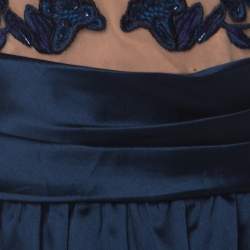 Marchesa Notte Midnight Blue Floral Embroidered Tulle Mikado Cap Sleeve Gown M