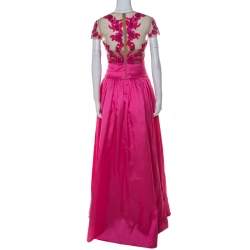 Marchesa Notte Pink Taffeta Embroidered Bodice Detail Mikado Gown L