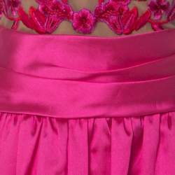 Marchesa Notte Pink Taffeta Embroidered Bodice Detail Mikado Gown L