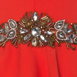 Marchesa Notte Poppy Red Crepe Ruffled Embellished Sleeveless Gown M