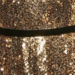 Marchesa Notte Black/Gold Sequin Embellished Tulle Off Shoulder Gown L