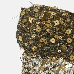 Marchesa Notte Black/Gold Sequin Embellished Tulle Off Shoulder Gown S