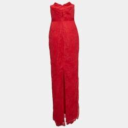 Marchesa Notte Floral Lace Strapless Maxi Dress XS