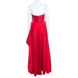 Marchesa Notte Red Embellished Trim Bow detail Strapless Gown M