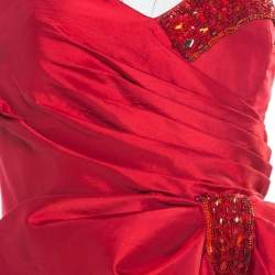 Marchesa Notte Red Embellished Trim Bow detail Strapless Gown M