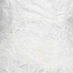 Marchesa Voyage White Floral Embroidered Lace Sleeveless Flounce Hem Dress S