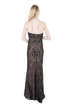 Marchesa Notte Black Embellished Lace Overlay Strapless Evening Gown M