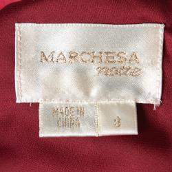 Marchesa Notte Maroon Rosette Draped Silk One Shoulder Peplum Dress M