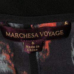 Marchesa Voyage Black Ikkat Print Silk Sleeveless Peplum Dress M