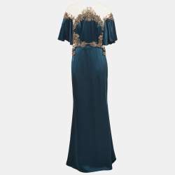 MARCHESA VOYAGE Blue Crystal Embellished Silk Satin Gown S MARCHESA VOYAGE The Luxury Closet