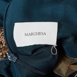 MARCHESA VOYAGE Blue Crystal Embellished Silk Satin Gown S