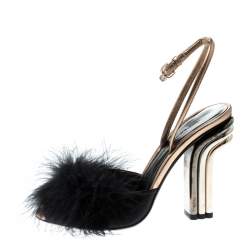 Marco De Vincenzo Black Feathers Embellished Ankle Strap Sandals Size 36