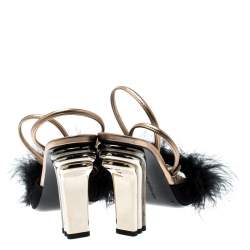 Marco De Vincenzo Black Feathers Embellished Ankle Strap Sandals Size 36