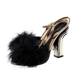 Marco De Vincenzo Black Feathers Embellished Ankle Strap Sandals Size 36