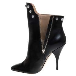 Marco De Vincenzo Black Leather And PVC Crystal Studded Trim Ankle Boots Size 41