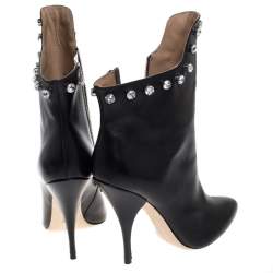 Marco De Vincenzo Black Leather And PVC Crystal Studded Trim Ankle Boots Size 41