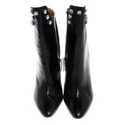 Marco De Vincenzo Black Leather And PVC Crystal Studded Trim Ankle Boots Size 41