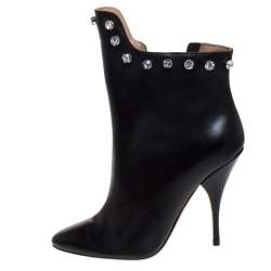 Marco De Vincenzo Black Leather And PVC Crystal Studded Trim Ankle Boots Size 41