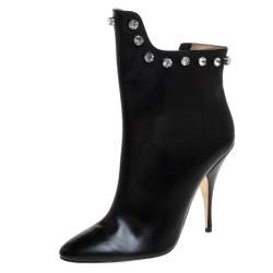 Marco De Vincenzo Black Leather And PVC Crystal Studded Trim Ankle Boots Size 41