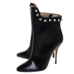 Marco De Vincenzo Black Leather And PVC Crystal Studded Trim Ankle Boots Size 41