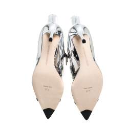 Marco de Vincenzo Metallic Silver Leather Bow Pointed Toe Ankle Boots Size 37.5