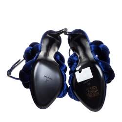 Pre Owned Marco De Vincenzo Navy Blue Velvet Braided Rope Ankle Strap Sandals Size 39